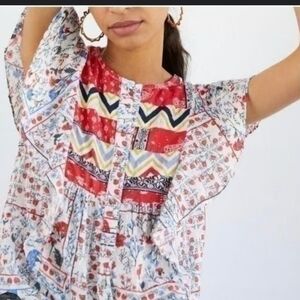 Anthropology Let Me Be Floral Red and White Woman's Top 2